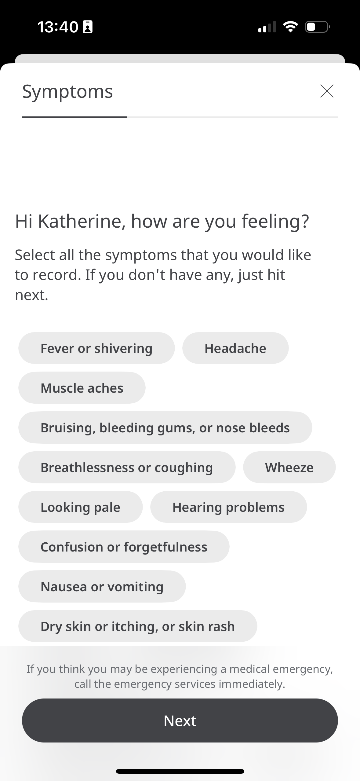 Symptom Tracking Feature